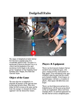 Preview of Info Reading Text - Physical Education: The History and Rules of Dodgeball