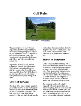 Preview of Info Reading Text - Physical Education: The History and Rules of Golf