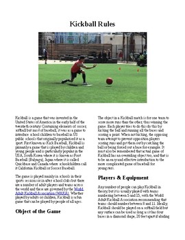 Preview of Info Reading Text - Physical Education: The History and Rules of Kickball