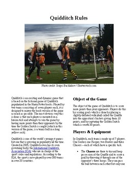 Preview of Info Reading Text - Physical Education: The History and Rules of Quidditch