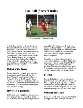 Preview of Info Reading Text - Physical Education: The History and Rules of Soccer