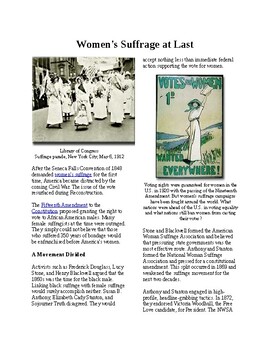 Preview of Info Reading Text - Progressivism: Women's Suffrage at Last (no prep/sub plans)