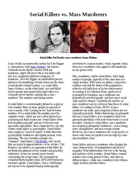 Preview of Info Reading Text - Psychology: Serial Killers vs. Mass Murderers