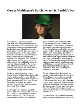 Preview of Info Reading Text - St. Patrick's Day: George Washington's Revolutionary Holiday