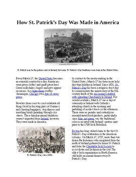 Preview of Info Reading Text - St. Patrick's Day: How St. Patrick's Day was made in America
