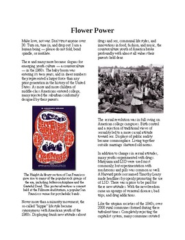 Preview of Info Reading Text - The 60's Culture: Counterculture, Hippies and Flower Power