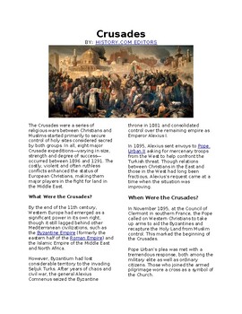 Preview of Info Reading Text - The Crusades