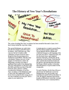 Preview of Info Reading Text - The New Year: History of New Year's Resolutions (no prep)