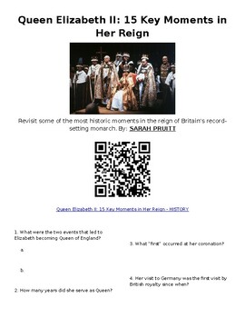 Preview of Info Reading Text - The Reign and Accomplishments of Queen Elizabeth II -Digital