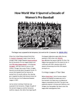 Preview of Info Reading Text - The Story of Women's Pro Baseball During World War II