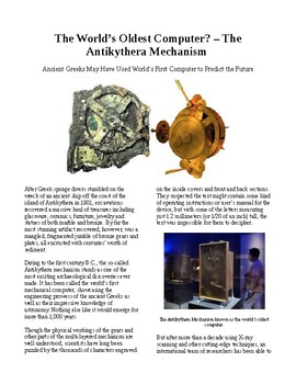 Preview of Info Reading Text - The World's Oldest Computer? The Antikythera Mechanism