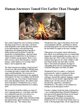 Preview of Info Reading Text - The World's Oldest Fire? Ancestors tamed fire earlier