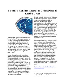 Preview of Info Reading Text - The World's Oldest Piece? Crystals are oldest part of Earth