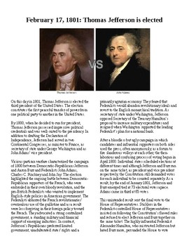 Preview of Info Reading Text - Thomas Jefferson elected in 1800 (no prep/sub plans)