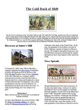Preview of Info Reading Text/Vocab - The California Gold Rush of 1849 (no prep/sub plans)
