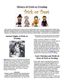 Preview of Info Reading Text/Vocab: Halloween: History of Trick or Treating (no prep/sub)