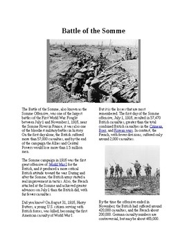 Preview of Info Reading Text - WWI: Trench Warfare at the Battle of Somme (no prep/sub plan