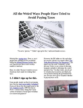 Preview of Info Reading Text - Weird ways people try to avoid paying taxes (no prep/sub)