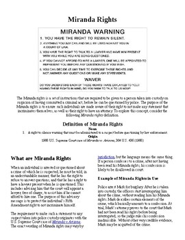 Preview of Info Reading Text - What are Miranda Rights? (no prep/sub plans)