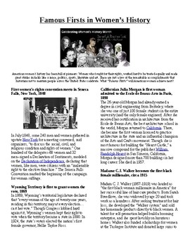 Preview of Info Reading Text - Women's History Month: Firsts in Women's History (no prep)