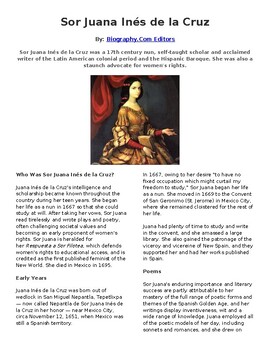 Preview of Info Reading Text - Women's History Month: Sor Juana Ines de la Cruz