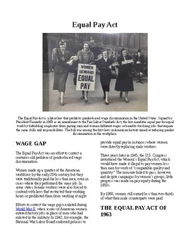 Preview of Info Reading Text - Women's History Month: The Equal Pay Act (no prep/sub plans)