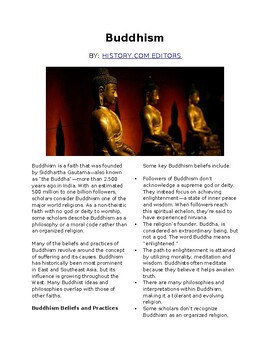 Preview of Info Reading Text - World Religions: Buddhism