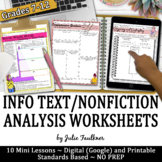 Info Text/Nonfiction Analysis Worksheets, Digital & Printable