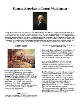 Preview of Info Text Vocab - Famous Americans: George Washington (no prep/sub plan)