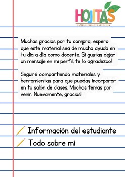 Preview of Información del estudiante y "Todo sobre mí"