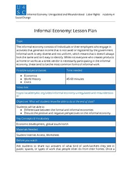 Preview of Informal Economy Lesson Plan and Video