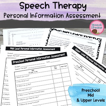 Preview of Informal Language Assessments Autism: Personal Information