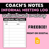 Informal Meeting Log - Instructional Coach's Tools FREEBIE