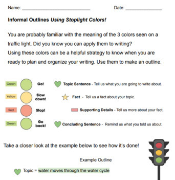 Preview of Informal Outlines Using Stoplight Colors