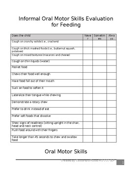 Preview of Informal Pediatric Feeding Evaluation for Oral Motor Skills