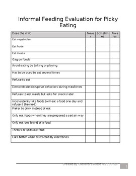 Preview of Informal Pediatric Feeding Evaluation for Picky Eaters