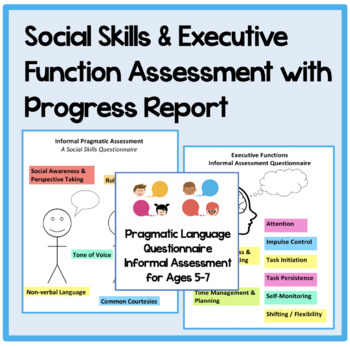 Preview of Social Skills & Executive Functions Assessment with Progress Report BUNDLE!