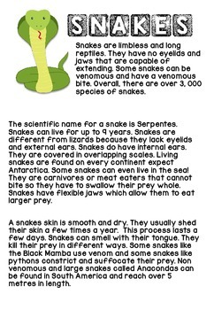 write a short essay on snakes