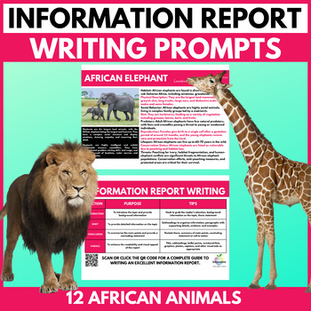 Preview of Information Report Writing Prompts | African Animals | Informational Text