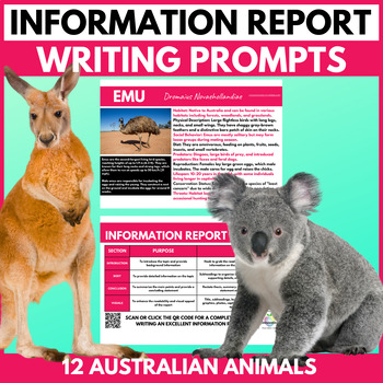 Preview of Information Report Writing Prompts | Australian Animals | Informational Text