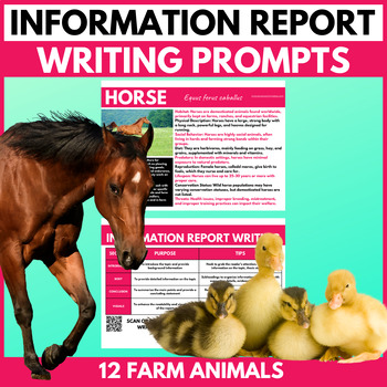 Preview of Information Report Writing Prompts | Farm Animals | Informational Text