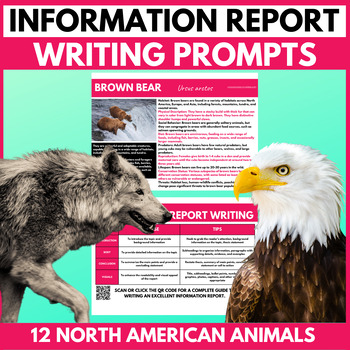 Preview of Information Report Writing Prompts | North American Animals | Informational Text