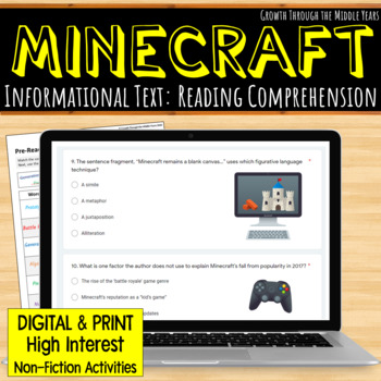 Preview of Information Text on MINECRAFT: Reading Comprehension (Digital & Print)