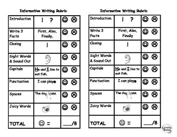 Preview of Information Writing Student Friendly Rubric
