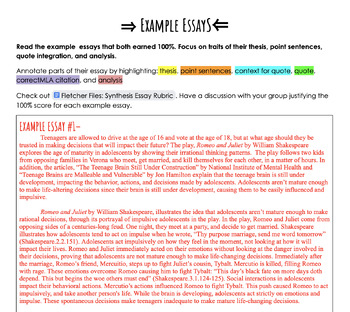 Preview of Informational Analysis Paragraph Bundle: Brain Science Articles/ Romeo & Juliet