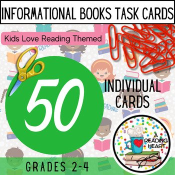 Preview of Informational Book Task Cards Grades 2-4 Kids Love Reading Themed