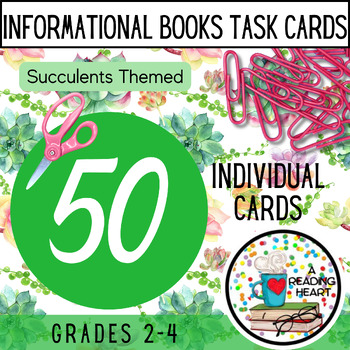 Preview of Informational Books Task Cards Grades 2-4 Succulents Themed