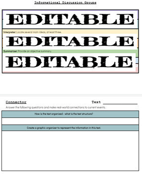Preview of Informational Discussion Circles (EDITABLE) Roles & Activities