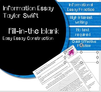 Preview of 30 minute easy Informational Essay 3 point thesis quick practice Taylor Swift