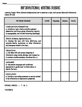 Preview of Informational Essay Rubric (L, P, M, E)